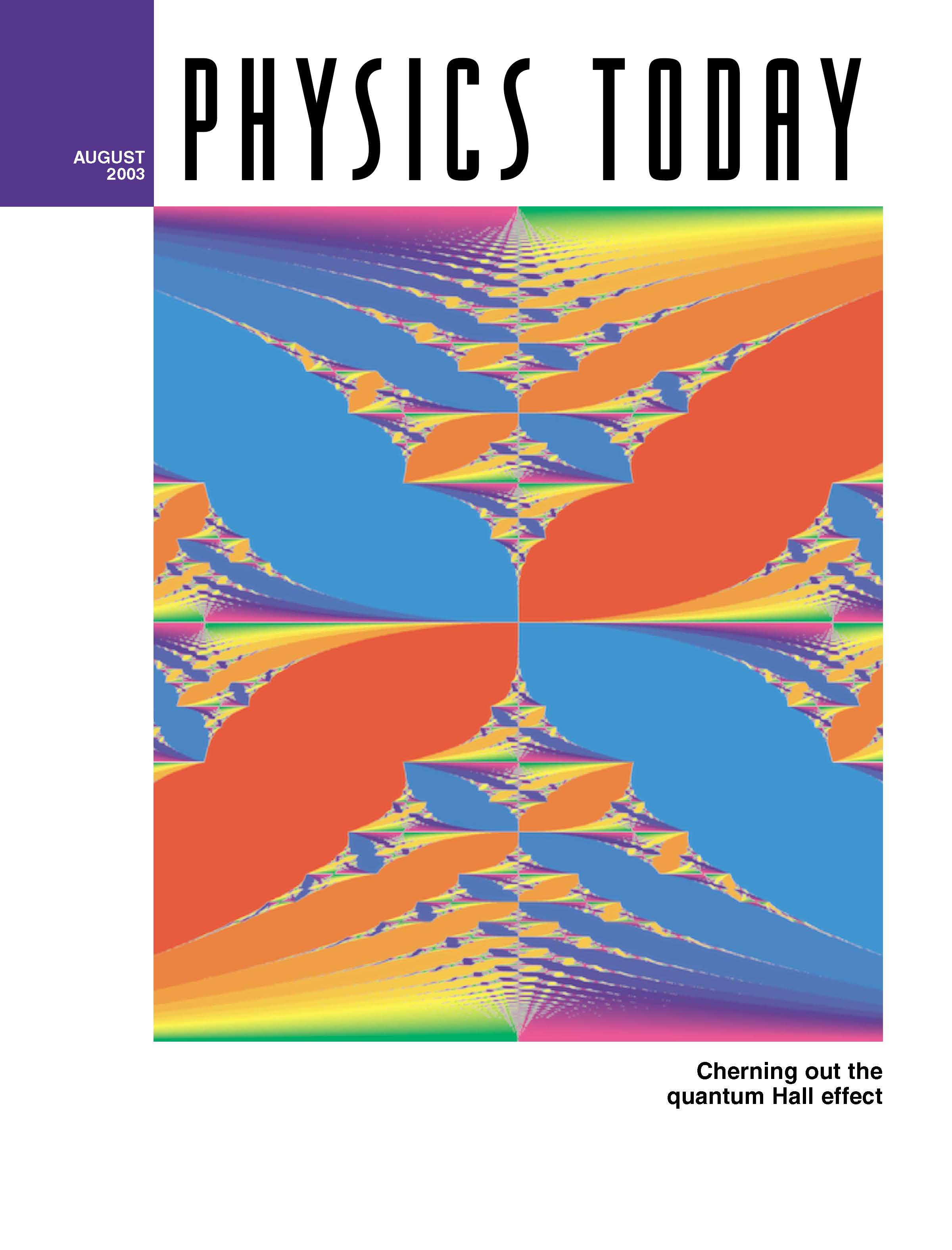 the Colored Hofstadter Butterfly on Physics Today magazine cover, open the article 'A topological look at the Quantum Hall effect' on the magazine website