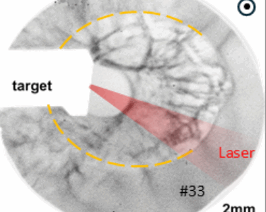 snapshot of a high-velocity shock produced by a high-power laser and propagating in a magnetized tenuous ambient medium